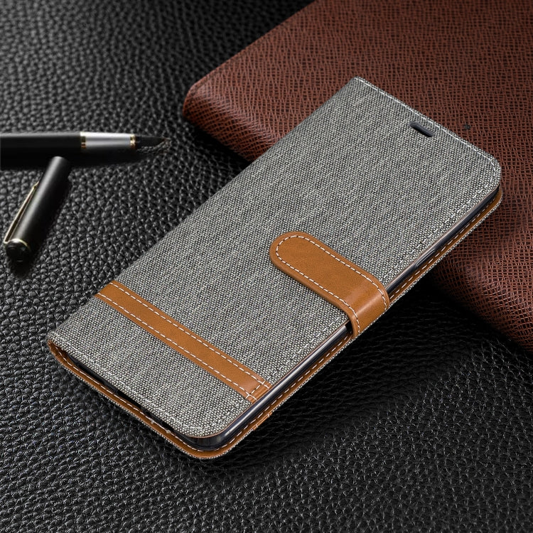 For Galaxy A20s Color Matching Denim Texture Horizontal Flip Leather Case with Holder & Card Slots & Wallet & Lanyard