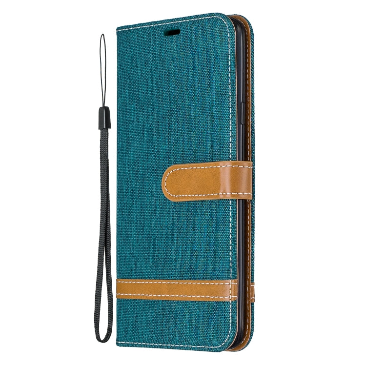 For Galaxy A20s Color Matching Denim Texture Horizontal Flip Leather Case with Holder & Card Slots & Wallet & Lanyard