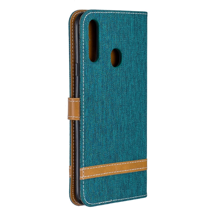 For Galaxy A20s Color Matching Denim Texture Horizontal Flip Leather Case with Holder & Card Slots & Wallet & Lanyard