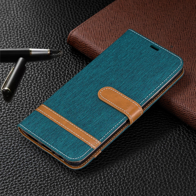 For Galaxy A20s Color Matching Denim Texture Horizontal Flip Leather Case with Holder & Card Slots & Wallet & Lanyard