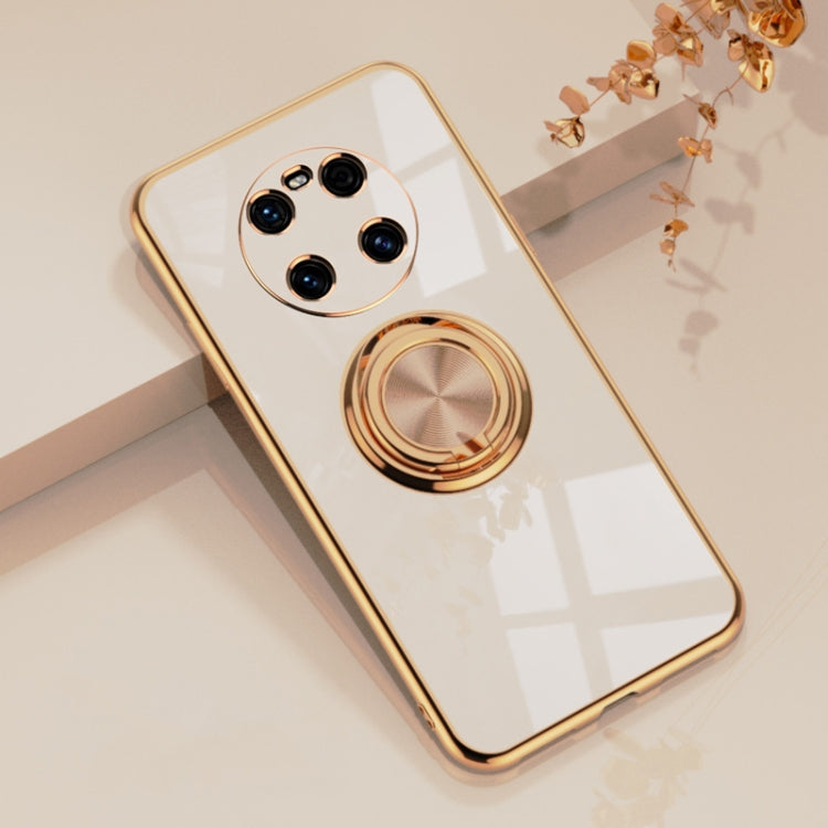 For Huawei Mate 40 6D Electroplating Full Coverage Silicone Protective Case with Magnetic Ring Holder