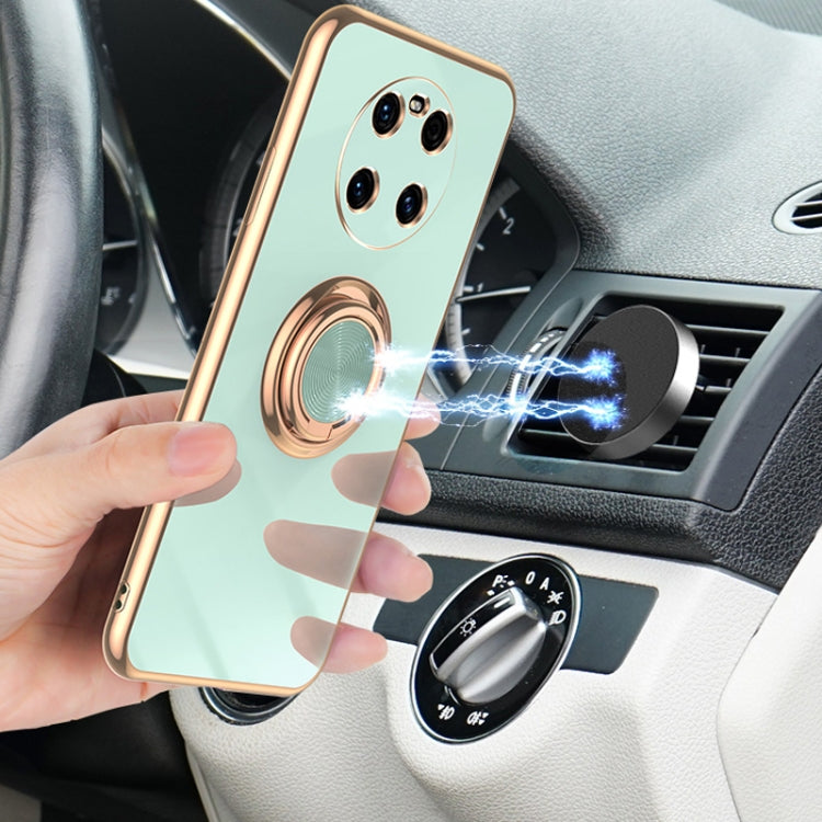 For Huawei Mate 40 Pro 6D Electroplating Full Coverage Silicone Protective Case with Magnetic Ring Holder