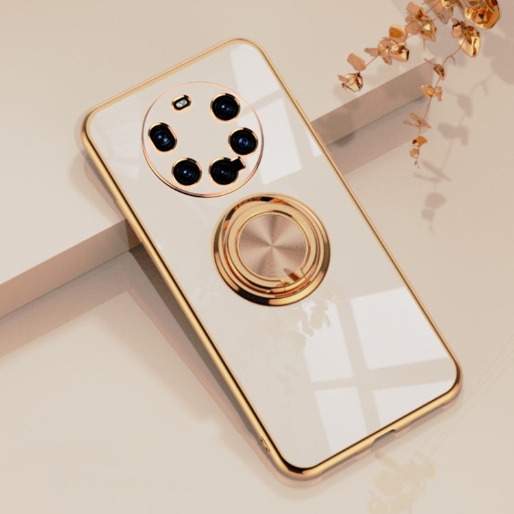 For Huawei Mate 40 Pro+ 6D Electroplating Full Coverage Silicone Protective Case with Magnetic Ring Holder