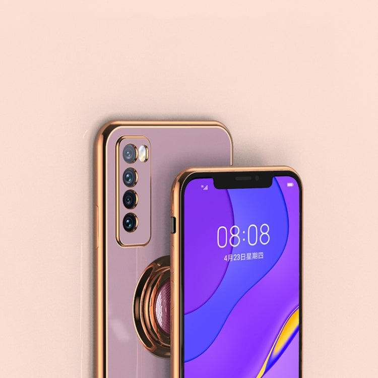 For Huawei nova 6 6D Electroplating Full Coverage Silicone Protective Case with Magnetic Ring Holder
