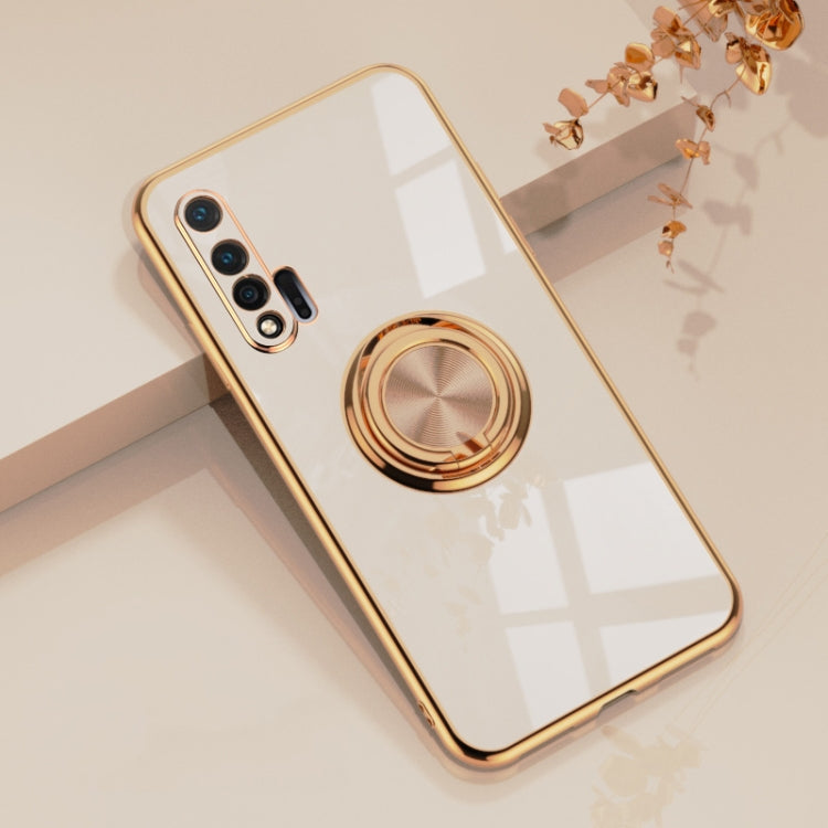 For Huawei nova 6 6D Electroplating Full Coverage Silicone Protective Case with Magnetic Ring Holder