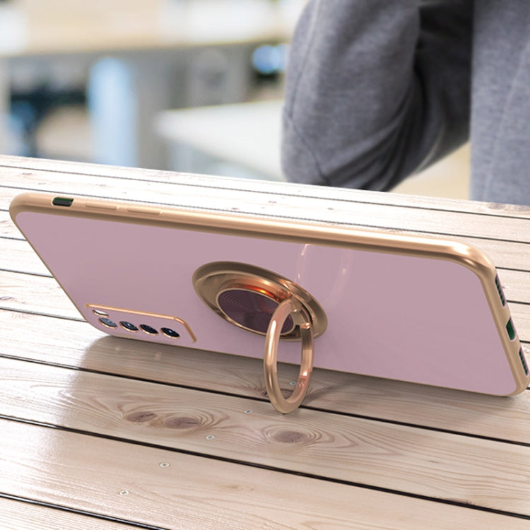 For Huawei nova 6 6D Electroplating Full Coverage Silicone Protective Case with Magnetic Ring Holder
