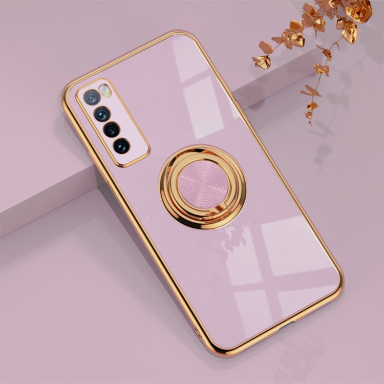 For Huawei nova 7 6D Electroplating Full Coverage Silicone Protective Case with Magnetic Ring Holder