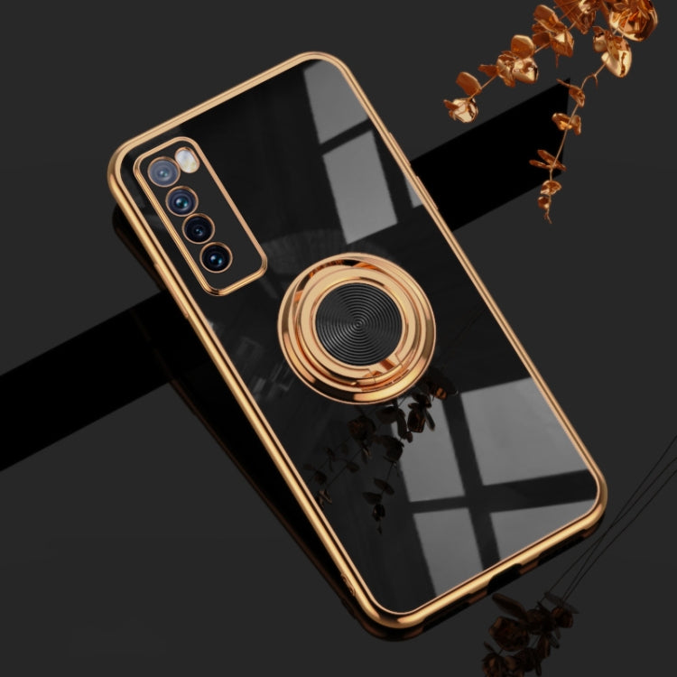 For Huawei nova 7 6D Electroplating Full Coverage Silicone Protective Case with Magnetic Ring Holder
