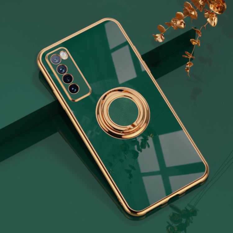 For Huawei nova 7 6D Electroplating Full Coverage Silicone Protective Case with Magnetic Ring Holder