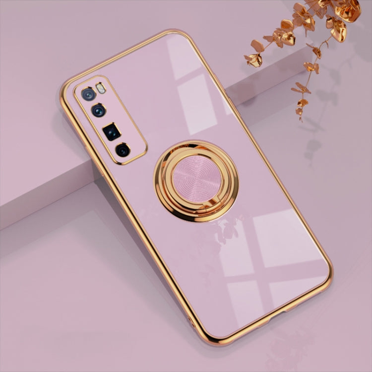 For Huawei nova 7 Pro 6D Electroplating Full Coverage Silicone Protective Case with Magnetic Ring Holder