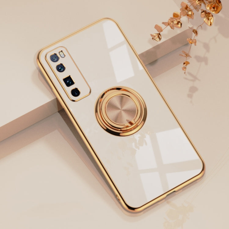 For Huawei nova 7 Pro 6D Electroplating Full Coverage Silicone Protective Case with Magnetic Ring Holder