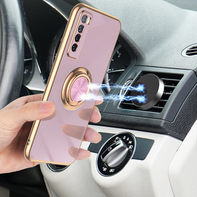 For Huawei nova 7 Pro 6D Electroplating Full Coverage Silicone Protective Case with Magnetic Ring Holder