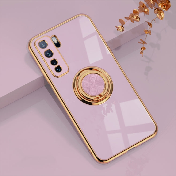 For Huawei nova 7 SE 6D Electroplating Full Coverage Silicone Protective Case with Magnetic Ring Holder