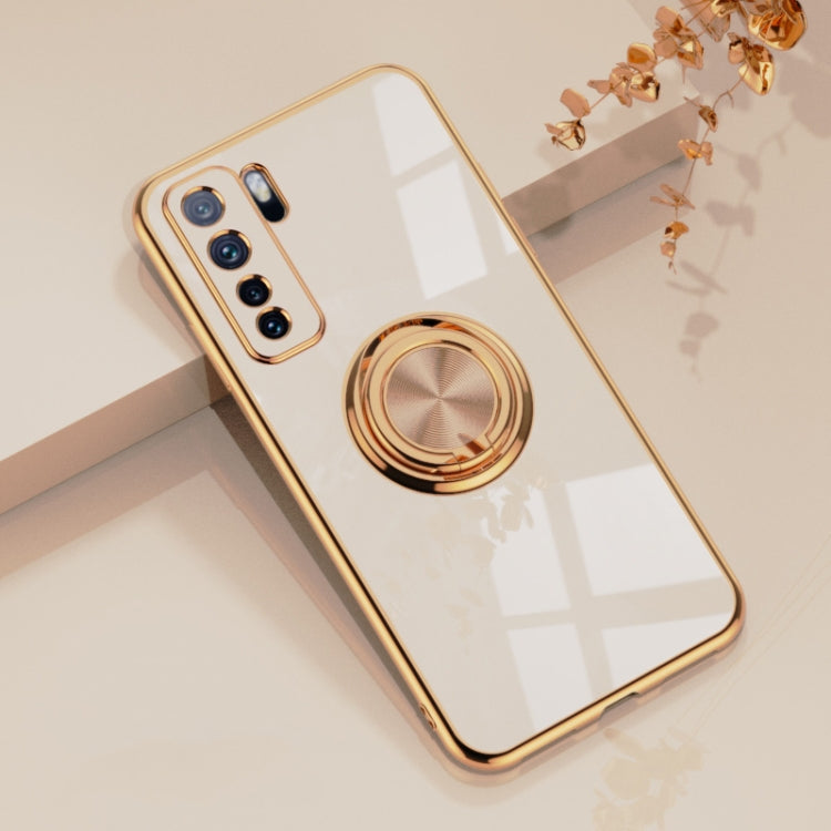 For Huawei nova 7 SE 6D Electroplating Full Coverage Silicone Protective Case with Magnetic Ring Holder