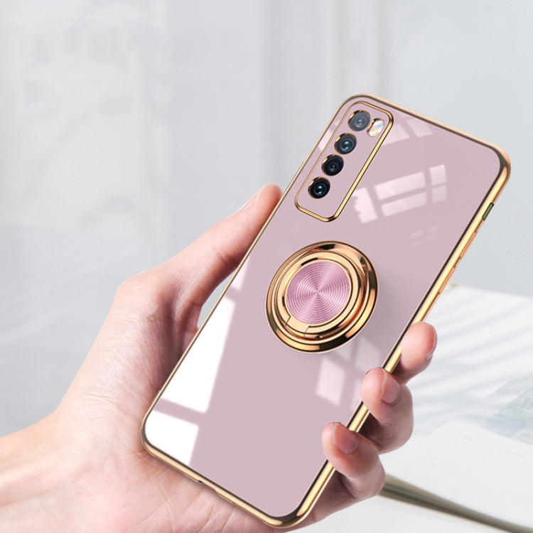 For Huawei nova 7 SE 6D Electroplating Full Coverage Silicone Protective Case with Magnetic Ring Holder