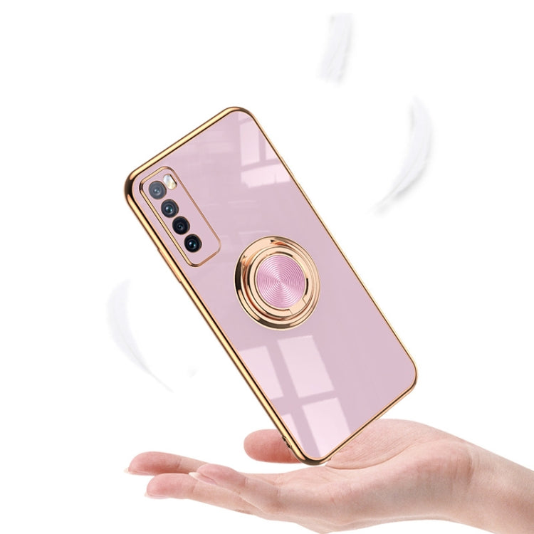 For Huawei nova 7 SE 6D Electroplating Full Coverage Silicone Protective Case with Magnetic Ring Holder