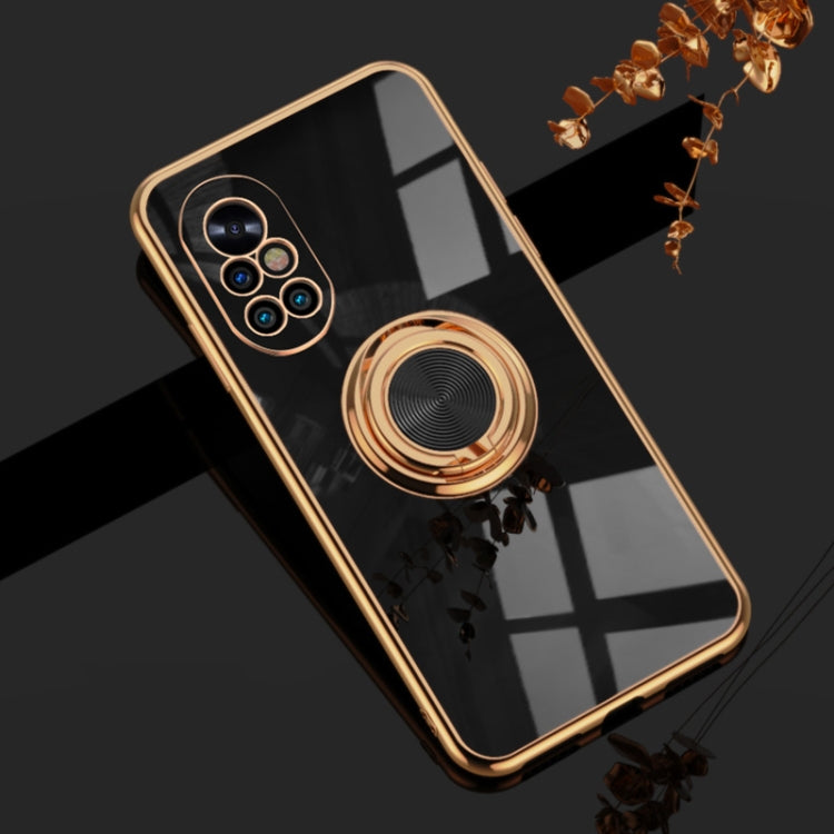 For Huawei nova 8 6D Electroplating Full Coverage Silicone Protective Case with Magnetic Ring Holder