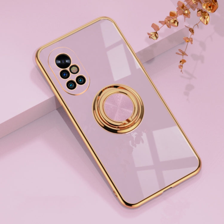 For Huawei nova 8 Pro 6D Electroplating Full Coverage Silicone Protective Case with Magnetic Ring Holder