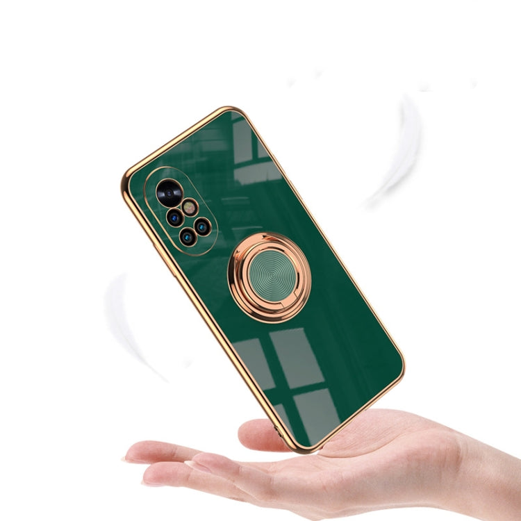 For Huawei nova 8 SE 6D Electroplating Full Coverage Silicone Protective Case with Magnetic Ring Holder