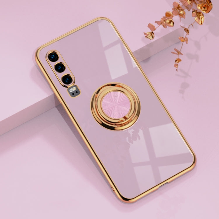 For Huawei P30 6D Electroplating Full Coverage Silicone Protective Case with Magnetic Ring Holder