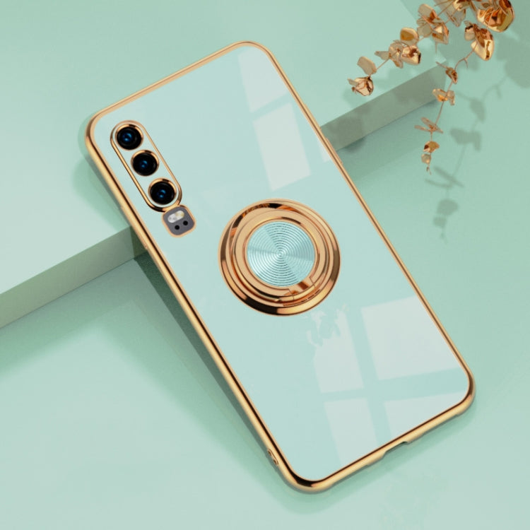 For Huawei P30 6D Electroplating Full Coverage Silicone Protective Case with Magnetic Ring Holder