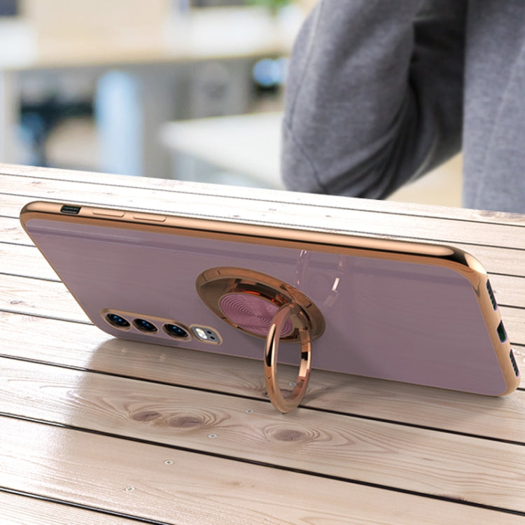 For Huawei P30 6D Electroplating Full Coverage Silicone Protective Case with Magnetic Ring Holder