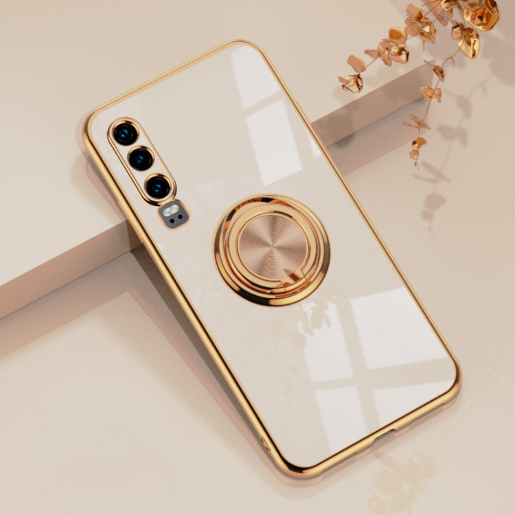 For Huawei P30 6D Electroplating Full Coverage Silicone Protective Case with Magnetic Ring Holder