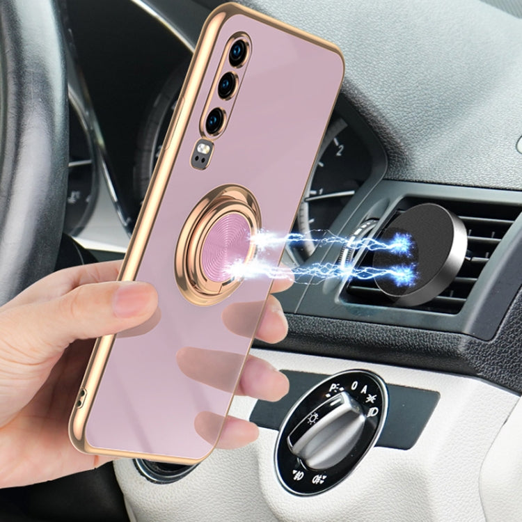 For Huawei P30 6D Electroplating Full Coverage Silicone Protective Case with Magnetic Ring Holder