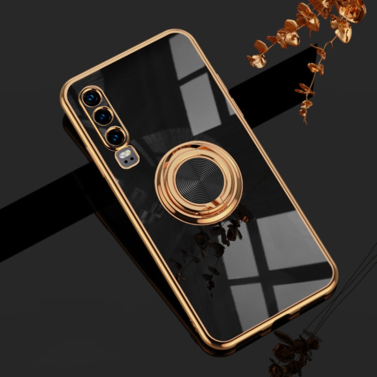 For Huawei P30 6D Electroplating Full Coverage Silicone Protective Case with Magnetic Ring Holder
