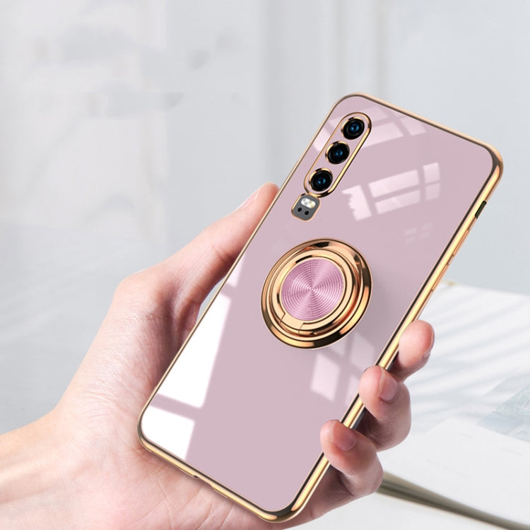 For Huawei P30 6D Electroplating Full Coverage Silicone Protective Case with Magnetic Ring Holder