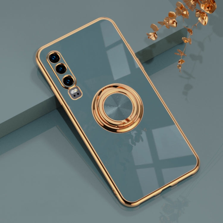 For Huawei P30 6D Electroplating Full Coverage Silicone Protective Case with Magnetic Ring Holder
