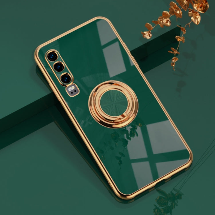 For Huawei P30 6D Electroplating Full Coverage Silicone Protective Case with Magnetic Ring Holder