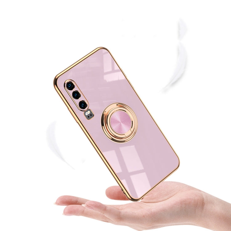 For Huawei P30 6D Electroplating Full Coverage Silicone Protective Case with Magnetic Ring Holder