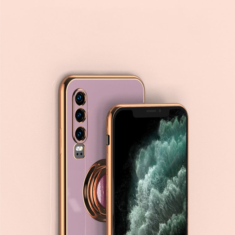 For Huawei P30 Pro 6D Electroplating Full Coverage Silicone Protective Case with Magnetic Ring Holder