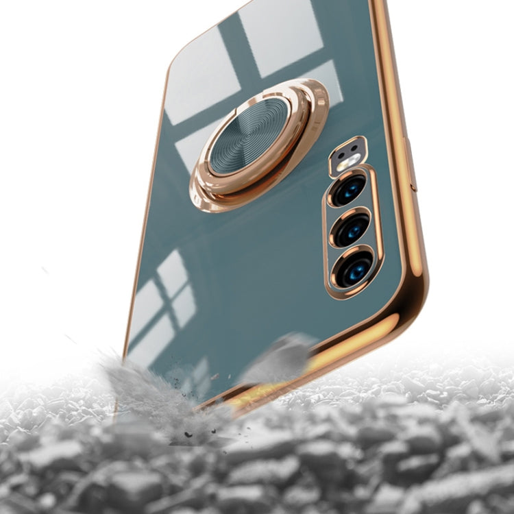 For Huawei P30 Pro 6D Electroplating Full Coverage Silicone Protective Case with Magnetic Ring Holder