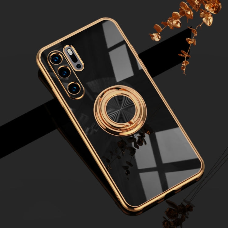 For Huawei P30 Pro 6D Electroplating Full Coverage Silicone Protective Case with Magnetic Ring Holder