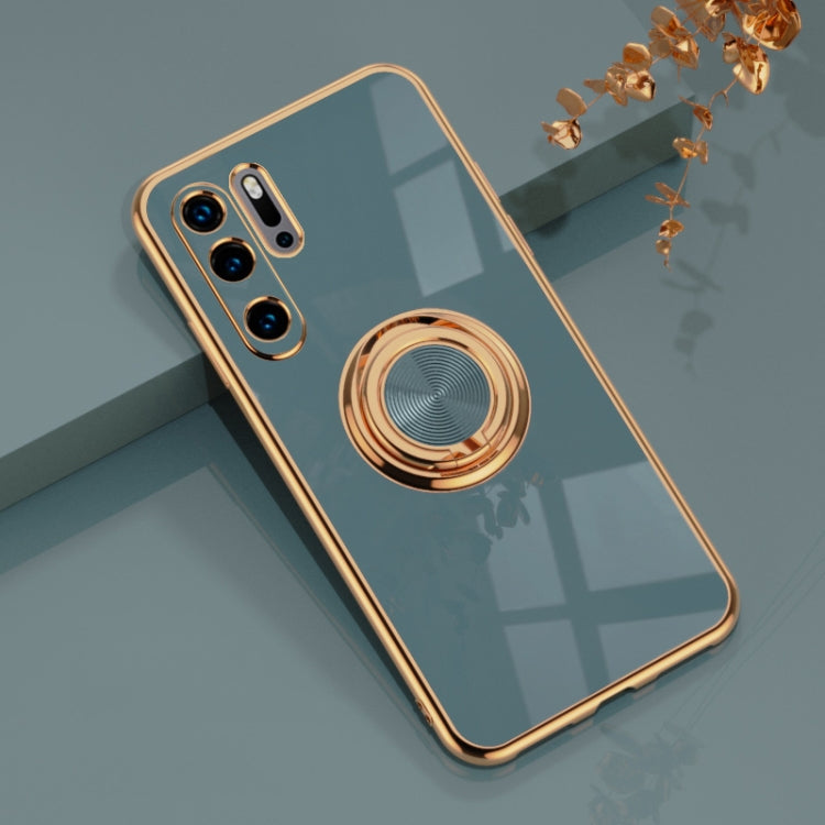 For Huawei P30 Pro 6D Electroplating Full Coverage Silicone Protective Case with Magnetic Ring Holder