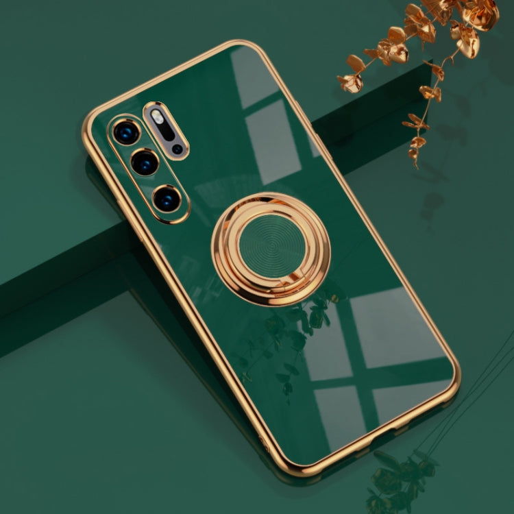 For Huawei P30 Pro 6D Electroplating Full Coverage Silicone Protective Case with Magnetic Ring Holder