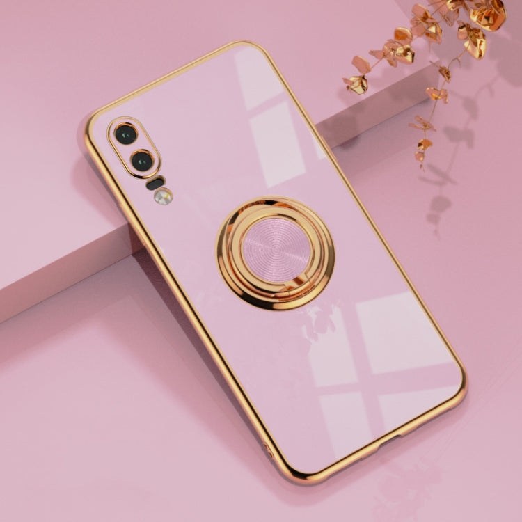 For Huawei P20 6D Electroplating Full Coverage Silicone Protective Case with Magnetic Ring Holder