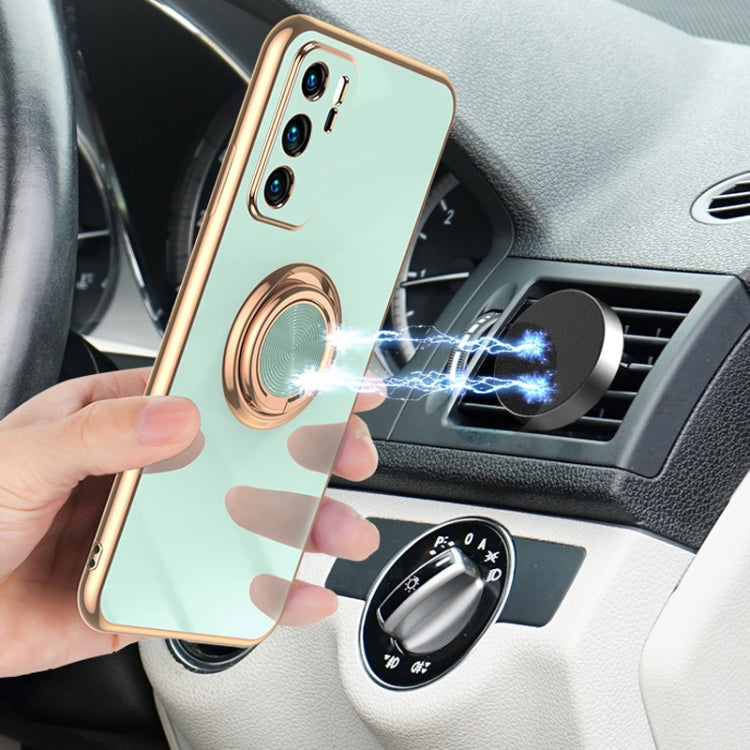 For Huawei P20 6D Electroplating Full Coverage Silicone Protective Case with Magnetic Ring Holder