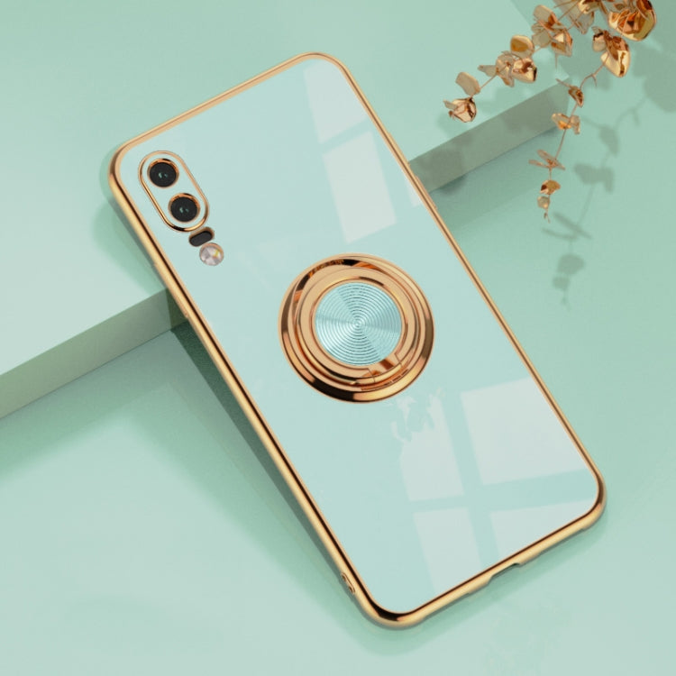 For Huawei P20 6D Electroplating Full Coverage Silicone Protective Case with Magnetic Ring Holder