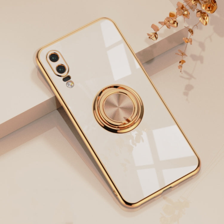 For Huawei P20 6D Electroplating Full Coverage Silicone Protective Case with Magnetic Ring Holder