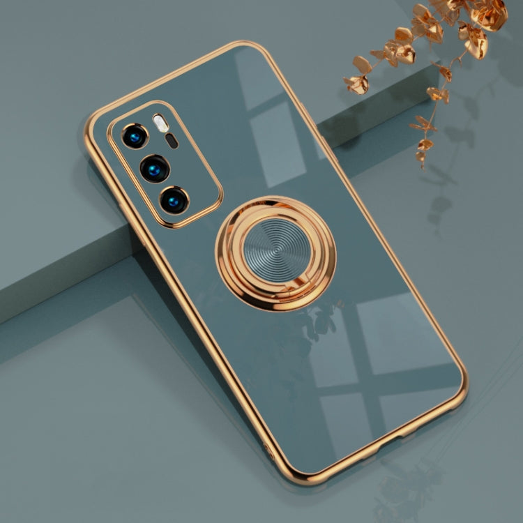 For Huawei P40 6D Electroplating Full Coverage Silicone Protective Case with Magnetic Ring Holder