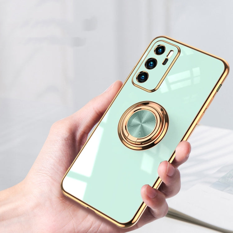 For Huawei P40 6D Electroplating Full Coverage Silicone Protective Case with Magnetic Ring Holder