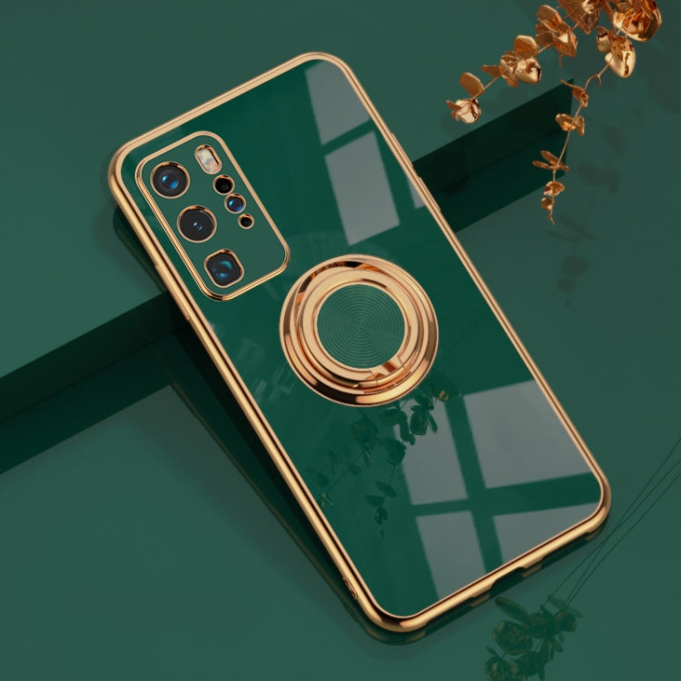 For Huawei P40 Pro 6D Electroplating Full Coverage Silicone Protective Case with Magnetic Ring Holder