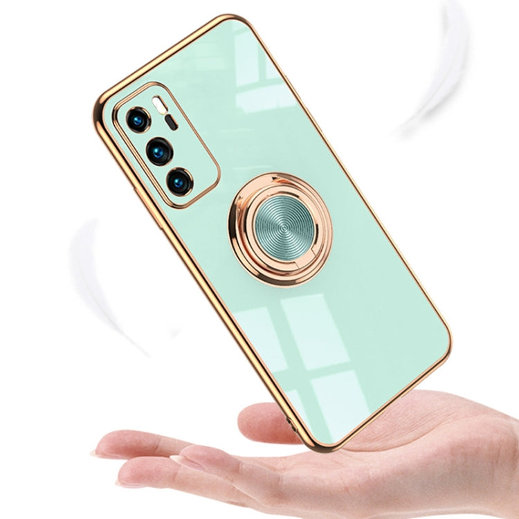 For Huawei P40 Pro 6D Electroplating Full Coverage Silicone Protective Case with Magnetic Ring Holder