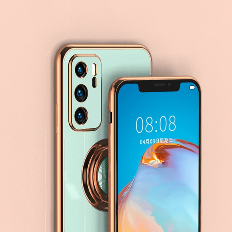 For Huawei P40 Pro 6D Electroplating Full Coverage Silicone Protective Case with Magnetic Ring Holder