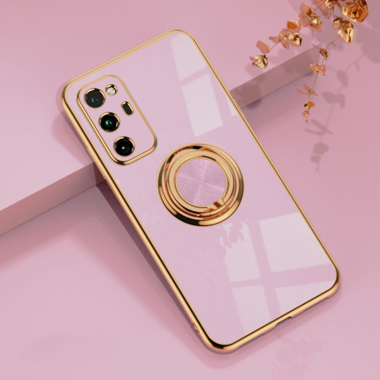 For Huawei Honor V30 Pro 6D Electroplating Full Coverage Silicone Protective Case with Magnetic Ring Holder