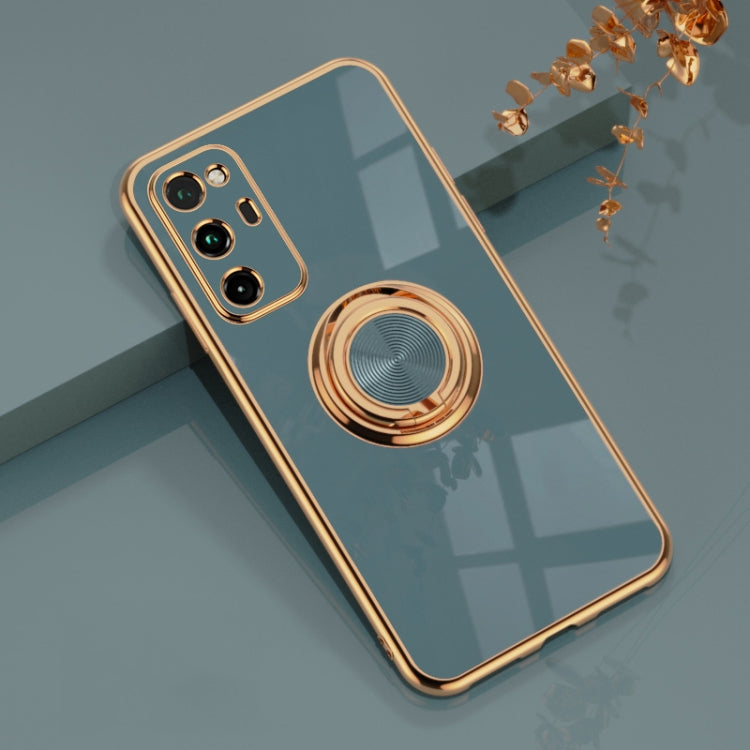 For Huawei Honor V30 Pro 6D Electroplating Full Coverage Silicone Protective Case with Magnetic Ring Holder