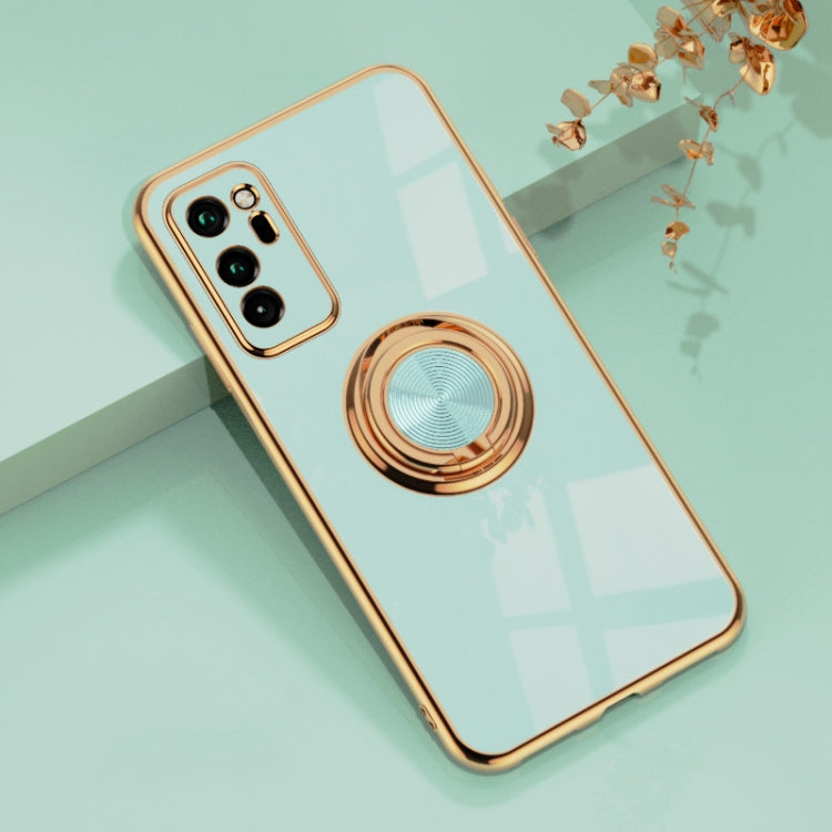 For Huawei Honor V30 6D Electroplating Full Coverage Silicone Protective Case with Magnetic Ring Holder